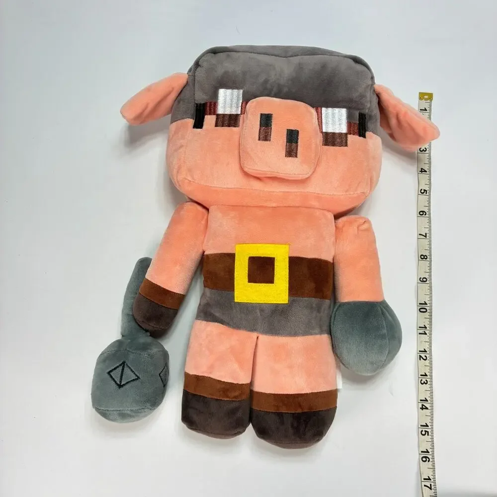 Minecraft Legends Piglin Runt Pink Grey Pixelated Soft Plush Toy Pillow Buddy